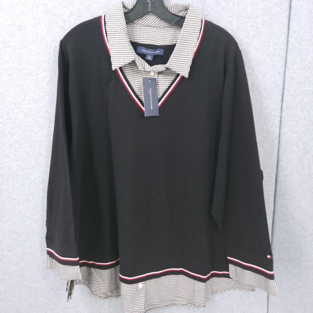 Tommy Hilfiger Cotton Twofer V Neck Long Sleeve Button Sweater Womens Size 2X